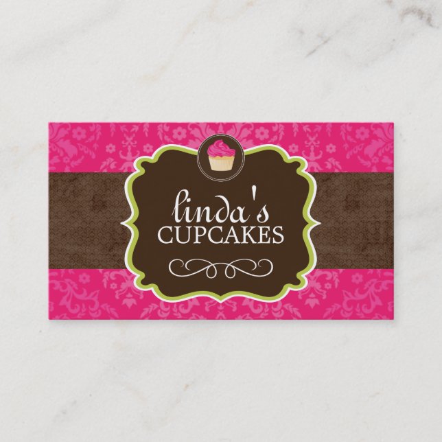 Hot Pink and Brown Cupcake Business Cards (Front)