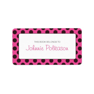 Hot Pink and Brown Polka Dot Bookplate Label