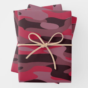 Hot pink and Burgundy Camo Wrapping Paper Sheet