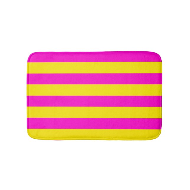 Hot Pink And Canary Yellow Stripes Bath Mat (Front)