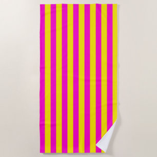 Hot Pink And Canary Yellow Stripes Beach Towel