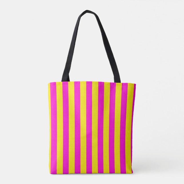 Hot Pink And Canary Yellow Stripes Tote Bag (Back)