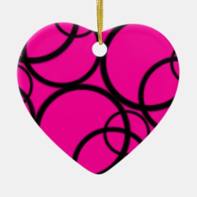 Hot Pink and circles Ceramic Tree Decoration (Front)