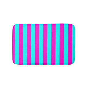 Hot Pink And Cyan Blue Green Turquoise Stripes Bath Mat