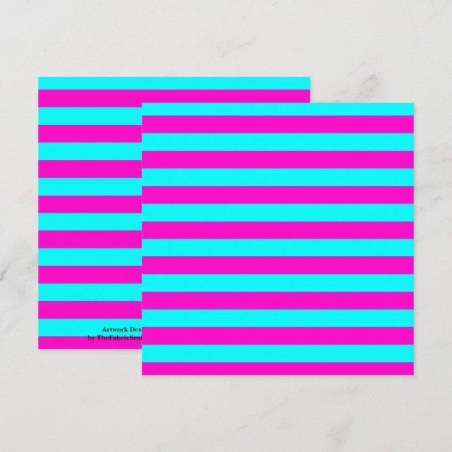 Hot Pink And Cyan Blue Green Turquoise Stripes Card (Front/Back)