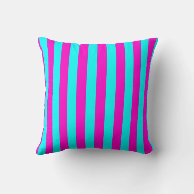Hot Pink And Cyan Blue Green Turquoise Stripes Cushion (Back)