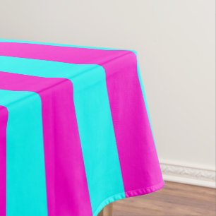 Hot Pink And Cyan Blue Green Turquoise Stripes Tablecloth