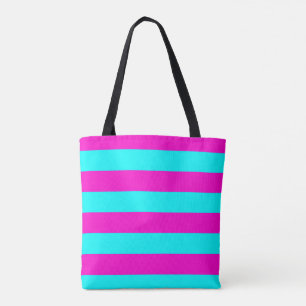 Hot Pink And Cyan Blue Green Turquoise Stripes Tote Bag