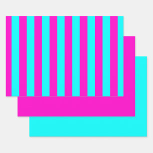 Hot Pink And Cyan Blue Green Turquoise Stripes Wrapping Paper Sheet