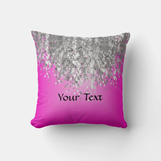 Hot pink and faux glitter cushion (Front)