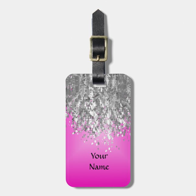 Hot pink and faux glitter luggage tag (Front Vertical)