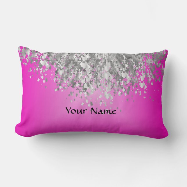 Hot pink and faux glitter lumbar cushion (Front)