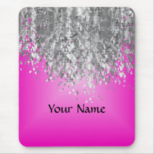Hot pink and faux glitter mouse mat