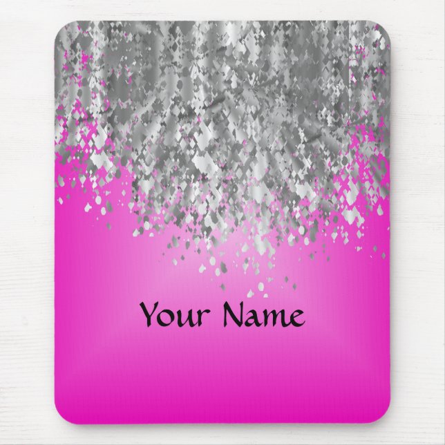 Hot pink and faux glitter mouse mat (Front)