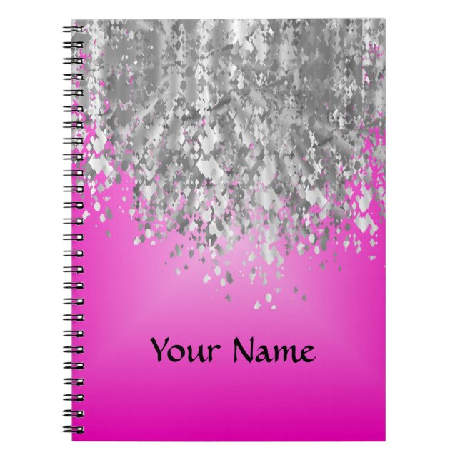 Hot pink and faux glitter notebook (Front)