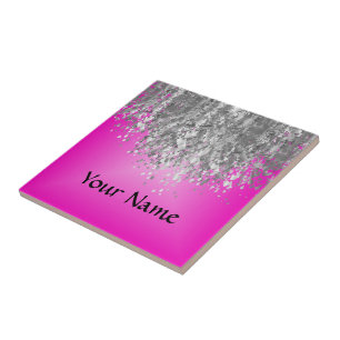 Hot pink and faux glitter tile