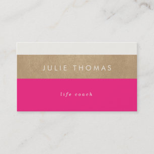 hot pink and faux gold leather business card