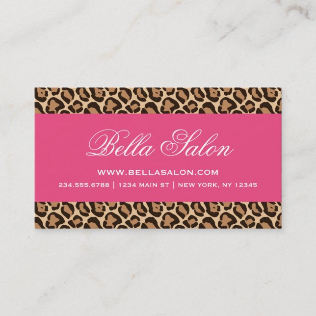 Hot Pink and Girly Leopard Print Business Card (Front)