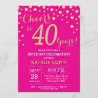 Hot Pink and Gold 40th Birthday Diamond