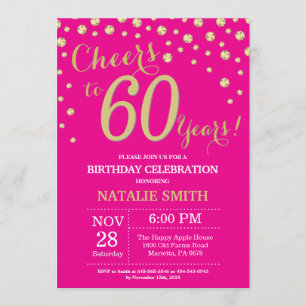Hot Pink and Gold 60th Birthday Diamond Invitation