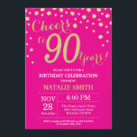 Hot Pink and Gold 90th Birthday Diamond Invitation<br><div class="desc">90th Birthday Invitation with Hot Pink and Gold Glitter Diamond Background. Gold Confetti. Adult Birthday. Male Men or Women Birthday. For further customisation,  please click the "Customise it" button and use our design tool to modify this template.</div>