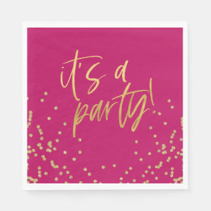 Hot Pink and Gold Confetti Party Napkin