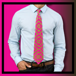 Hot Pink and Gold Diamond Squares Tie