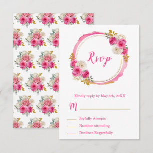 Hot Pink and Gold Elegant Flowers Sweet Sixteen RSVP Card