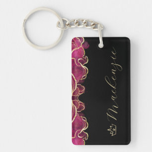 Hot Pink and Gold Elegant Script Personalised Key Ring