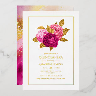 Hot-Pink and Gold Floral Quinceañera