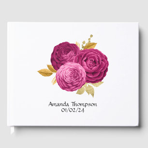 Hot-Pink and Gold Floral Quinceañera Guest Book