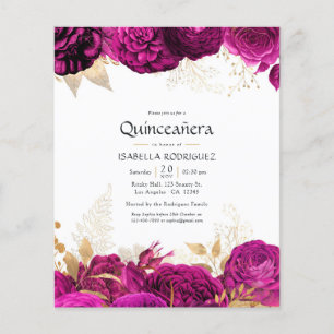 Hot-Pink and Gold Floral Quinceañera Invitation Flyer