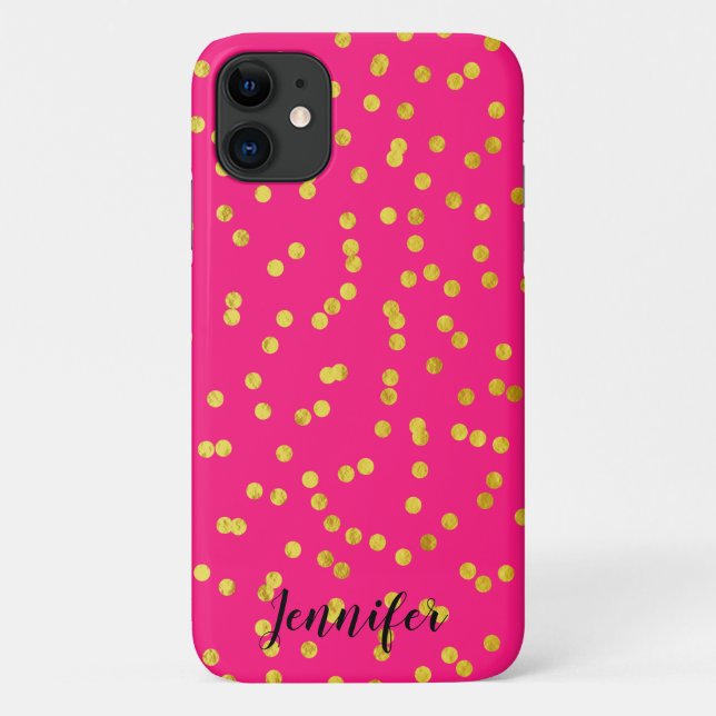 Hot Pink and Gold Foil Look Confetti Case-Mate iPhone Case (Back)