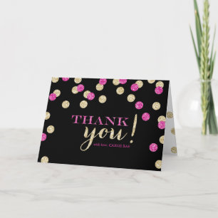 Hot Pink and Gold Glitter Thank You Cards