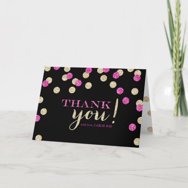 Hot Pink and Gold Glitter Thank You Cards (Front)