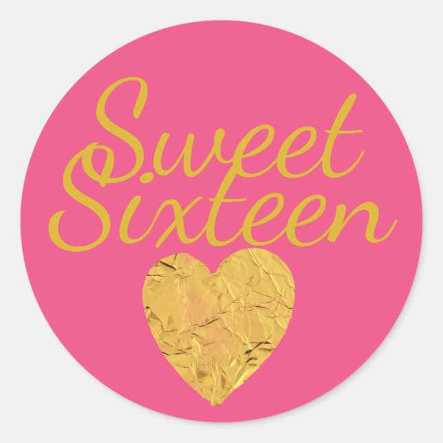 Hot Pink and Gold Heart Sweet 16 Envelope Seal (Front)