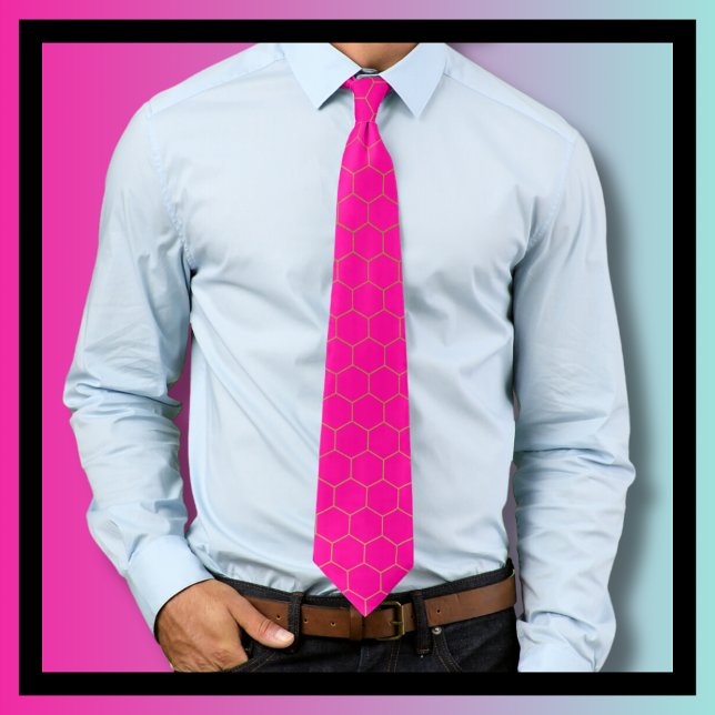 Hot Pink and Gold Honeycomb Pattern Tie (Creator Uploaded)