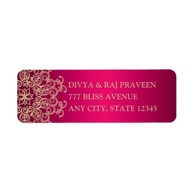 HOT PINK AND GOLD INDIAN INSPIRED ADDRESS LABELS (Front)