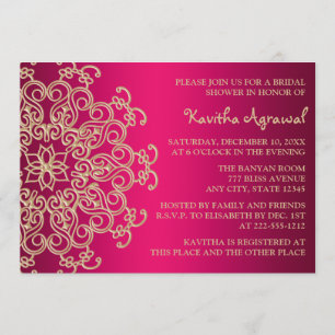 Hot Pink and Gold Indian Inspired Bridal Shower Invitation