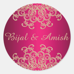 HOT PINK AND GOLD INDIAN INSPIRED THANK YOU LABEL