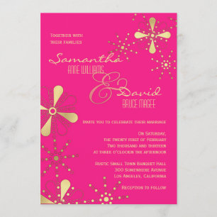 Hot Pink and Gold Indian Inspired Wedding Invitation