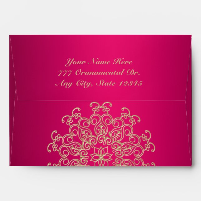 HOT PINK AND GOLD INDIAN STYLE ENVELOPE (Back (Top Flap))