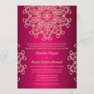 HOT PINK AND GOLD INDIAN STYLE WEDDING INVITATION