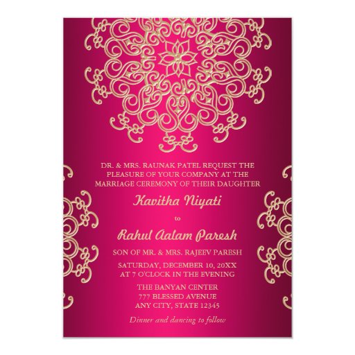 Image of HOT PINK AND GOLD INDIAN STYLE WEDDING INVITATION