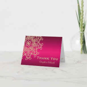 HOT PINK AND GOLD INDIAN STYLE WEDDING THANK YOU CARD