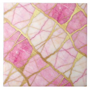 Hot Pink and Gold Marble Tile