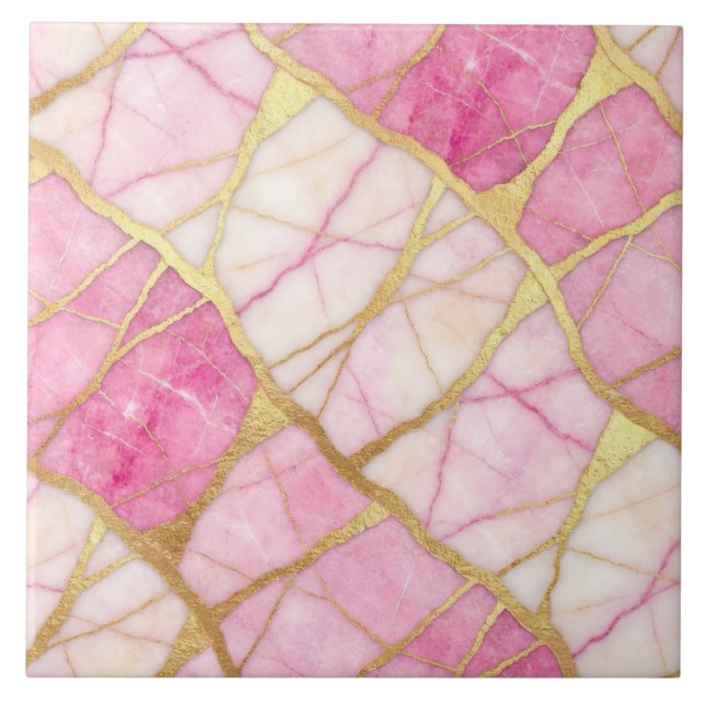 Hot Pink and Gold Marble Tile (Front)
