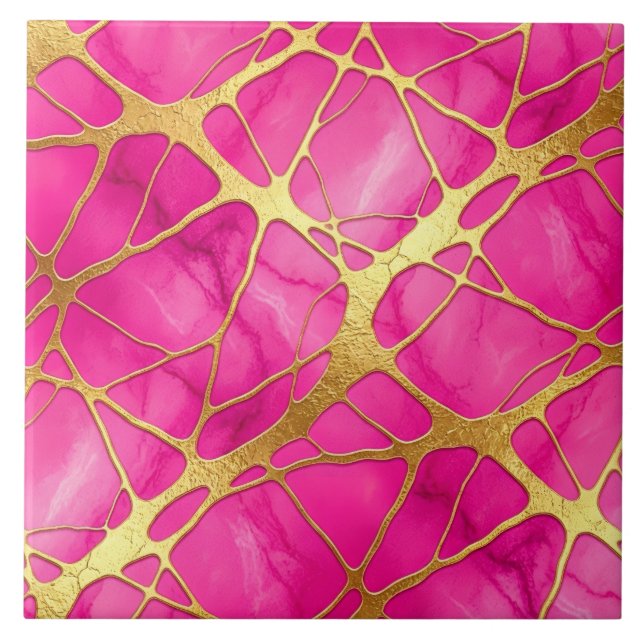 Hot Pink and Gold Marble Tile (Front)