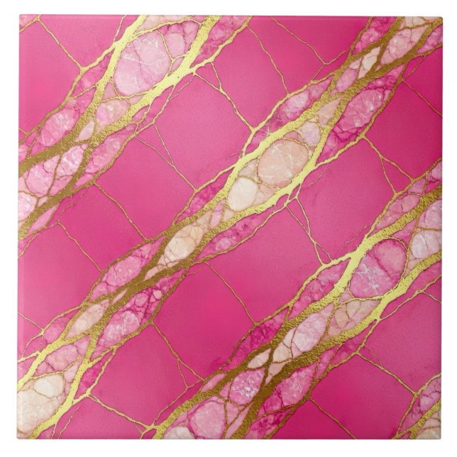 Hot Pink and Gold Marble Tile (Front)