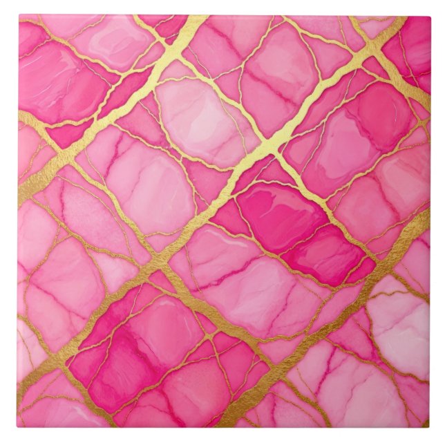 Hot Pink and Gold Marble Tile (Front)